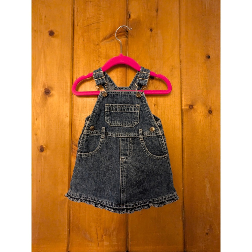 Arizona Jean Co Baby Girl Denim Overall Dress Ruffle Hem Blue 6-9 Months